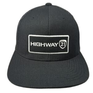 Highway 21 Trucker Hat Black One Size Snapback Mesh Motorcycle Gear Flat Brim